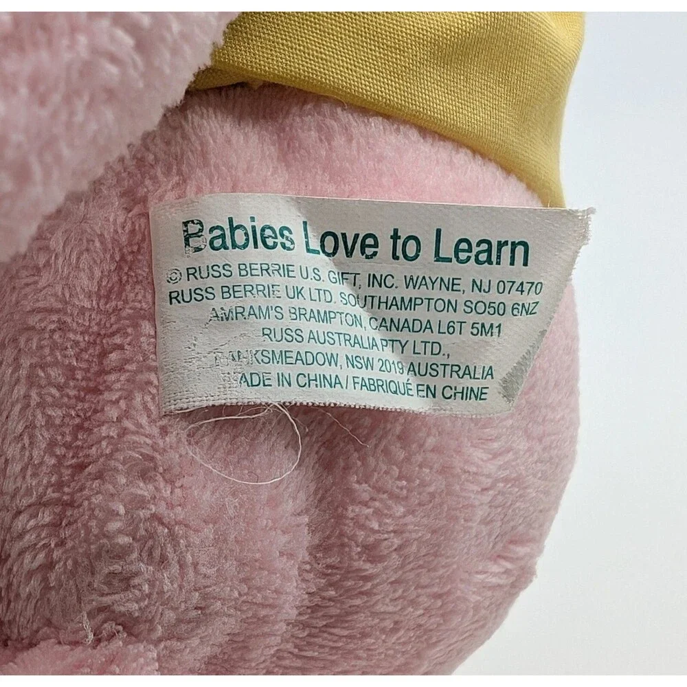 Russ Baby Plush Elephant Pink Terry Cloth Babies Love To Learn Crinkle Ears 12
